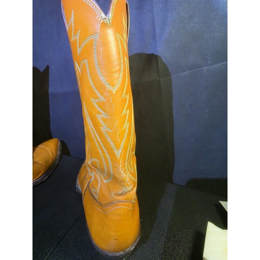 Vintage USA Justin 2712 Cowboy Boots Men's 10.5D Tan Leather Western Pointed Toe